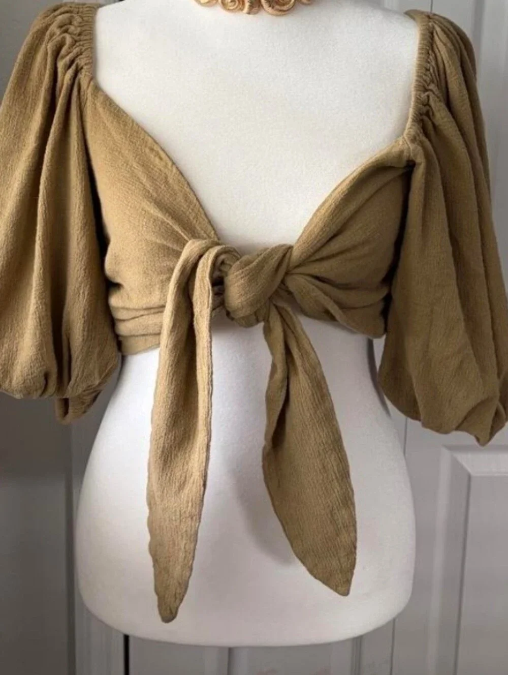 Jen's Pirate Booty For Free People Off White Wrap Tie Crop Top Puff Sleeves S